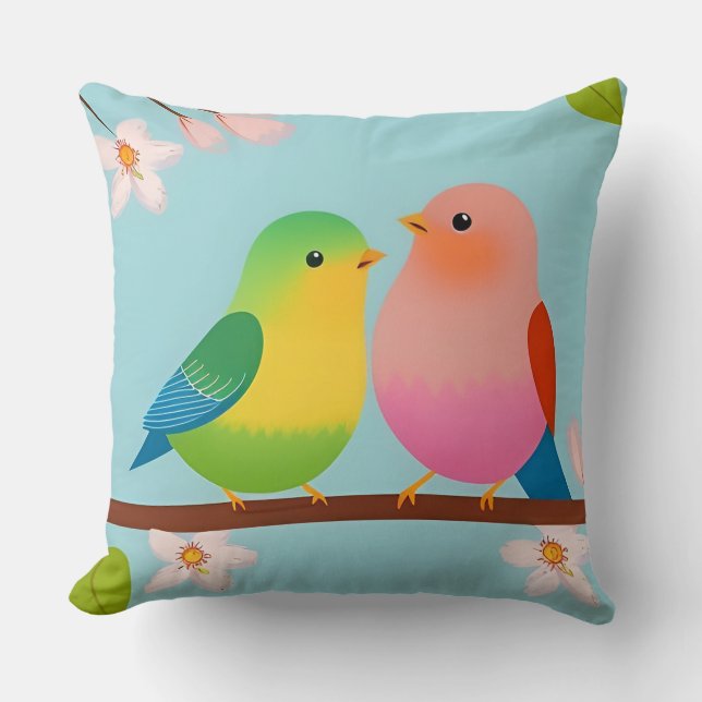 🐦 Tecknad gren fåglar slängkudde mysig dekoration Kudde (Framsida)