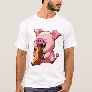 Tecknad Gris Eating Bacon T Shirt