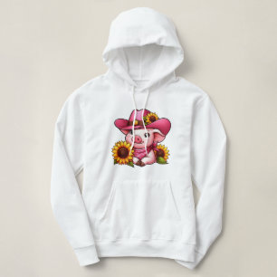 Tecknad Gris med Rosa Hat och solblommor T Shirt