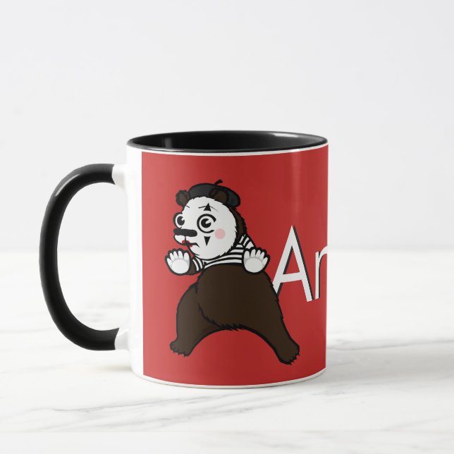 TECKNAD GRIZZLY BEAR MIME RINGER MUGG (Vänster)
