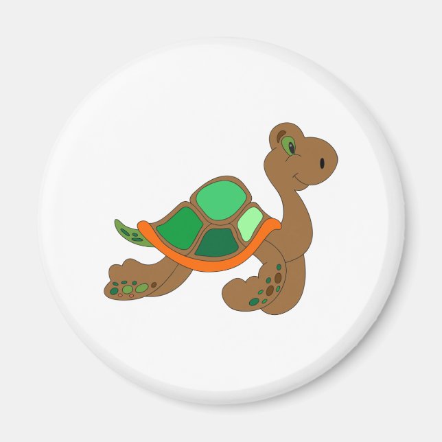 tecknad grönt brunsköldpadda magnet (Framsidan)