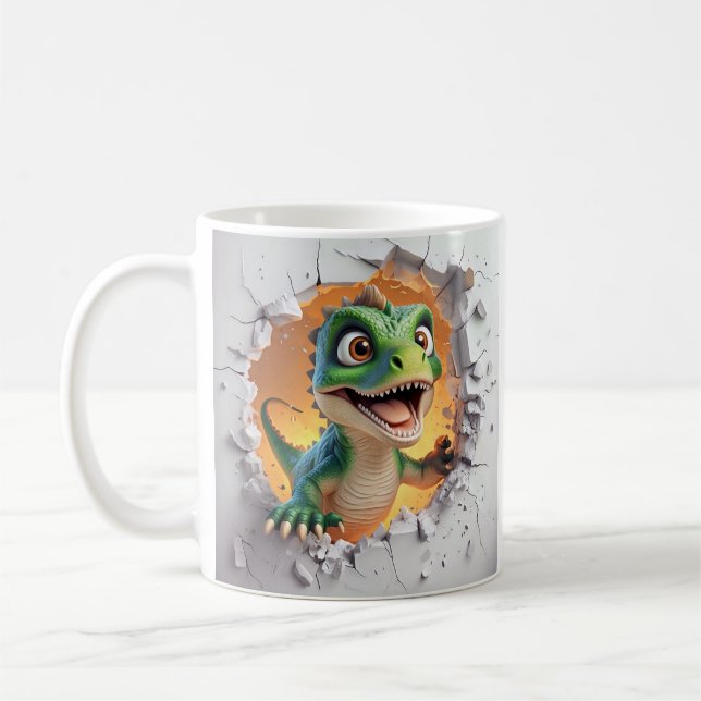 Tecknad Grönt Dinosaur Joyully Breaking wall Kaffemugg (Vänster)