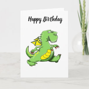 Tecknad grönt drake som går på ryggen kort