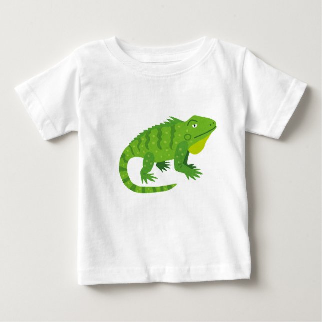Tecknad Grönt Iguana Illustration T Shirt (Framsida)