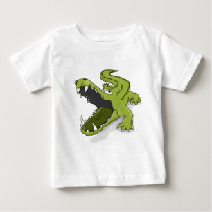 Tecknad grönt krokodil alligator mun öppen tee shirt