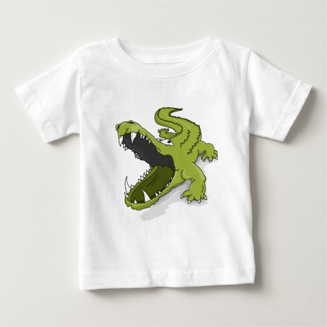 Tecknad grönt krokodil alligator mun öppen tee shirt (Framsida)