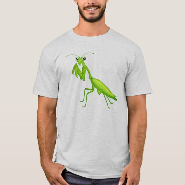 Tecknad Grönt Praying Mantis Unisex Vuxen Apparatu Tee (Framsida)