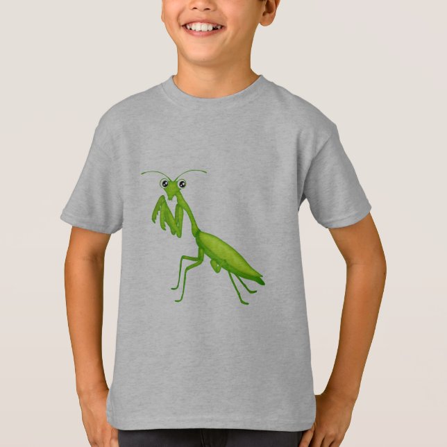 Tecknad Grönt Praying Mantis Unisex Youth Apparel Tee Shirt (Framsida)