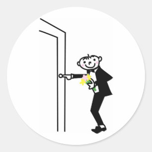 Tecknad Groom Ringar Doorbell Runt Klistermärke
