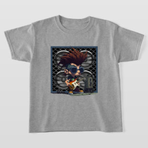 Tecknad Grunge Punk Sten & Roll Guitar Speaker Amp T Shirt