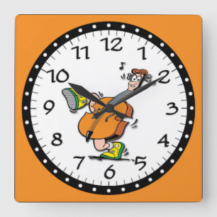 Tecknad Guitar Man Fyrkantig Klocka