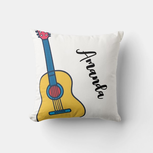 Tecknad Guitar med djärva Nacke Strings Namn Kudde (Framsida)