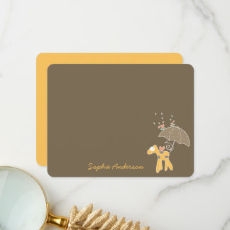 Tecknad Gult Giraffe with Parbrella Baby Shower Tack Kort