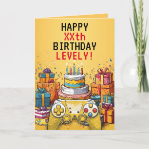 Tecknad Gult och Red Game Controller - födelsedag Kort