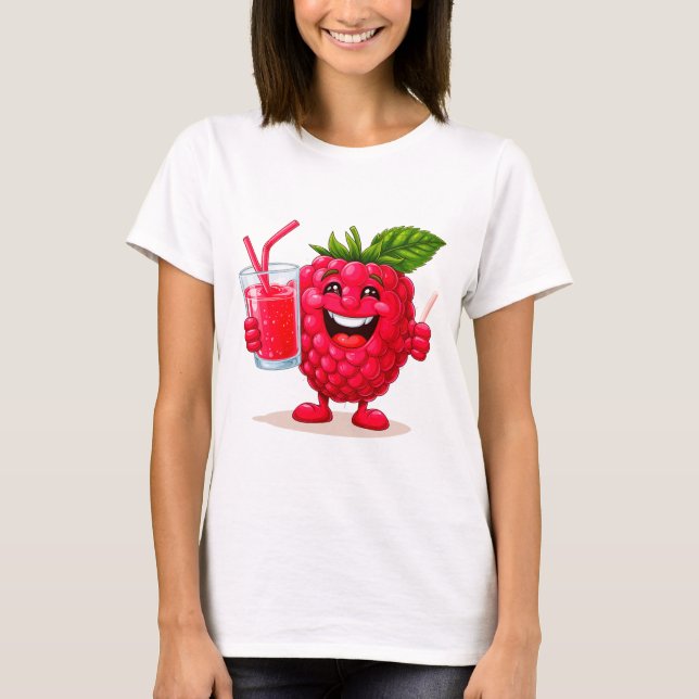 Tecknad hallonkaraktär med en smoothie t shirt (Framsida)
