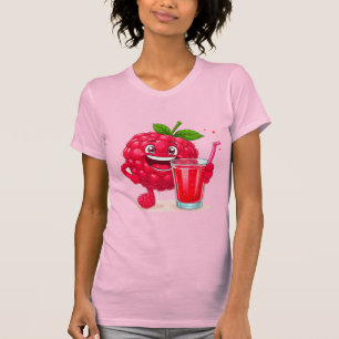 Tecknad hallonkaraktär med en smoothie t shirt
