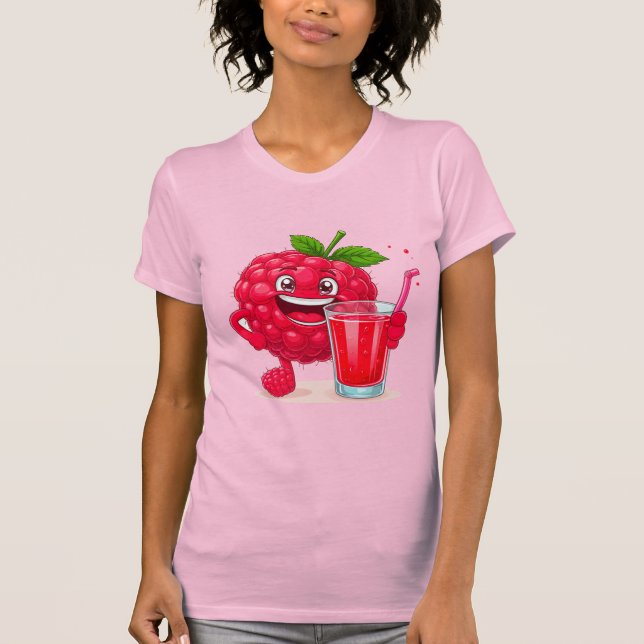 Tecknad hallonkaraktär med en smoothie t shirt (Framsida)
