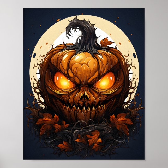 Tecknad Halloween Coola Pumpkin med ett Ögon Poster (Framsidan)