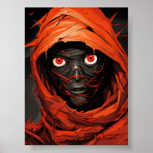 Tecknad Halloween Creepy Red Egyptian Mummy Poster