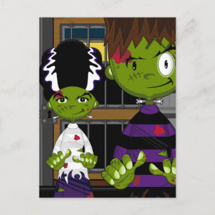 Tecknad Halloween Frankensteins Monster Vykort