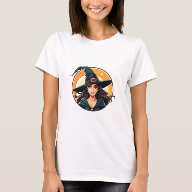 Tecknad halloween-häxa porträtt t shirt (Framsida)