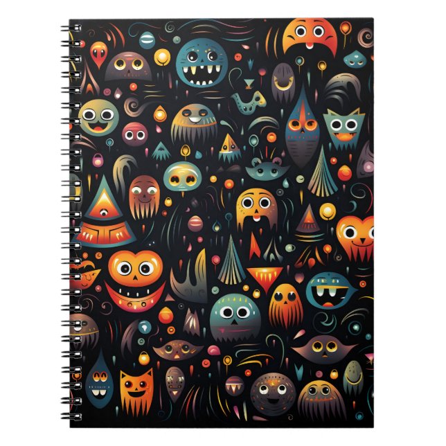 Tecknad Halloween Mönster Coola Monsters och Spöke Anteckningsbok (Framsidan)