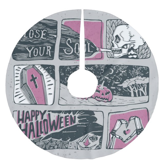 Tecknad Halloween: Roligt Illustration Julgransmatta Borstad Polyester (Framsidan)