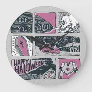 Tecknad Halloween: Roligt Illustration Stor Klocka