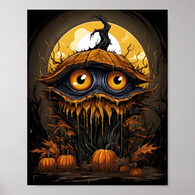 Tecknad Halloween Träd-Pumpkin med ett Ögon Poster (Framsidan)