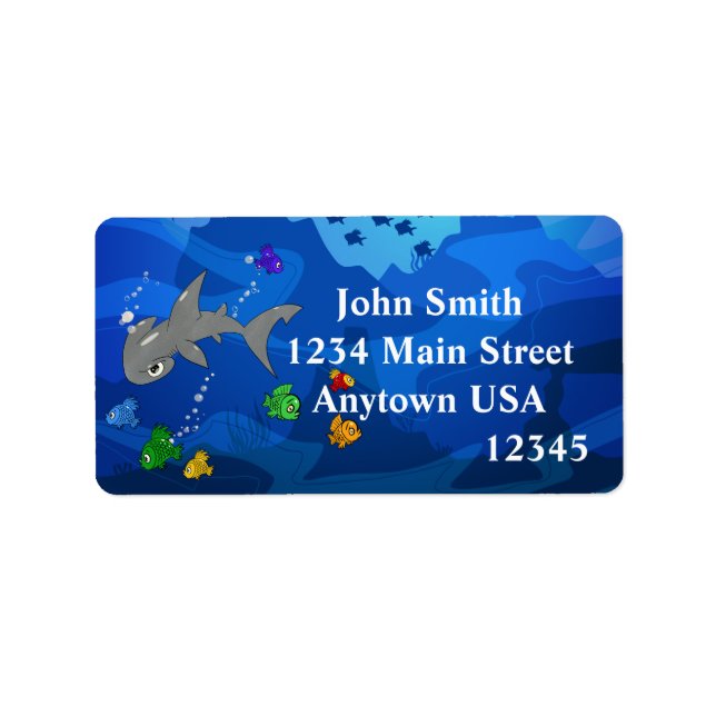 Tecknad Hammerhead Shark Adressetikett (Framsidan)