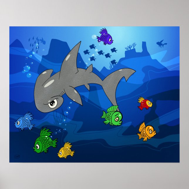 Tecknad Hammerhead Shark Poster (Framsidan)