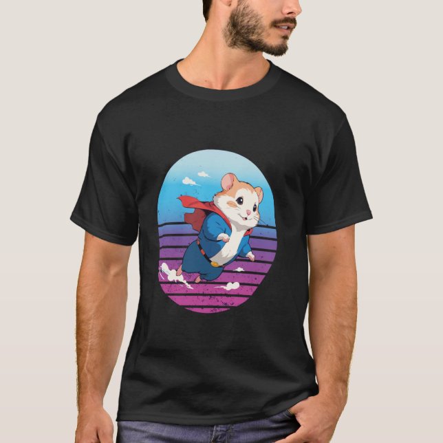 Tecknad hamster superhjälte som flyger hamster rör t shirt (Framsida)