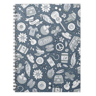 Tecknad hand plockade hippie doodles sömlös mönste anteckningsbok