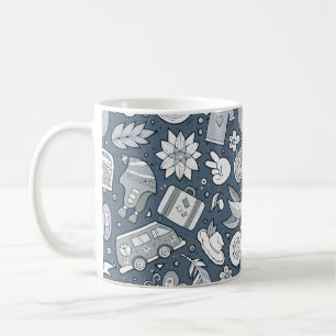 Tecknad hand plockade hippie doodles sömlös mönste kaffemugg