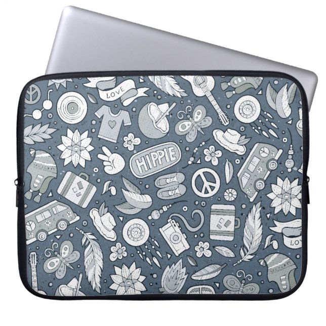 Tecknad hand plockade hippie doodles sömlös mönste laptop fodral (Framsidan)