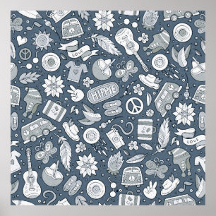 Tecknad hand plockade hippie doodles sömlös mönste poster
