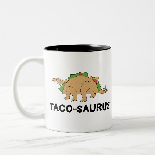 Tecknad Hand plockade Taco Dinosaur Tacosaurus Rex Två-Tonad Mugg (Vänster)