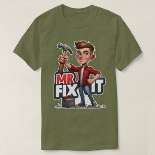 Tecknad Handyman Character Holding Hammer T Shirt