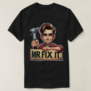 Tecknad Handyman Holding Hammer med Mr. T Shirt