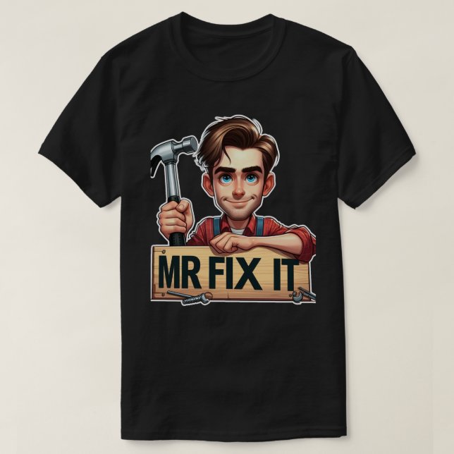 Tecknad Handyman Holding Hammer med Mr. T Shirt (Design framsida)