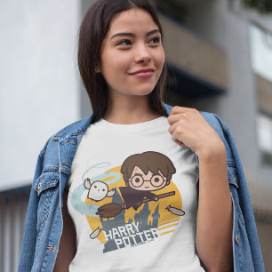 Tecknad Harry and Hedwig Flies Past Hogwarts T-shirt