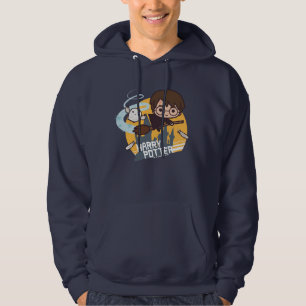 Tecknad Harry och Hedwig flygande förbi Hogwarts Sweatshirt
