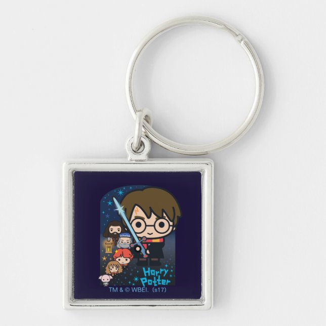 Tecknad Harry Potter Hemligheten full av monster G Fyrkantig Silverfärgad Nyckelring (Framsidan)