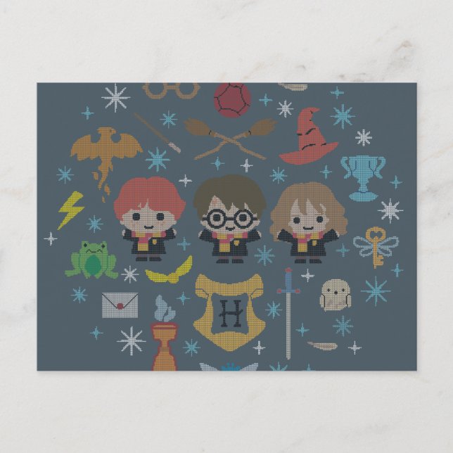 Tecknad Harry Potter Kor-Stitch Collage Helg Vykort (Framsida)