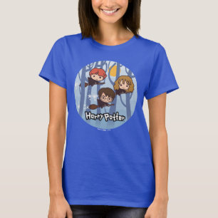 Tecknad Harry, Ron & Hermione flyg i skogen T-shirt