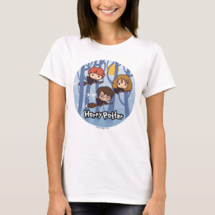 Tecknad Harry, Ron & Hermione flyg i skogen Tee Shirt