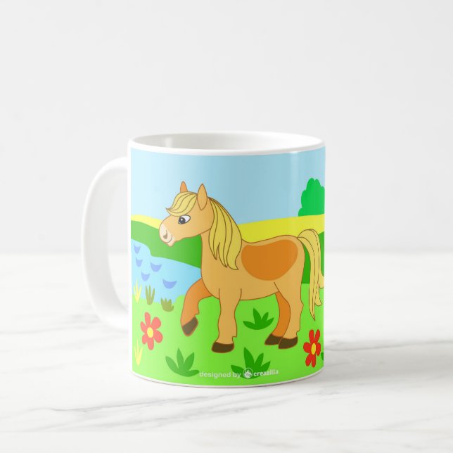 tecknad häst, barnillustration kaffemugg (Framsida vänster)
