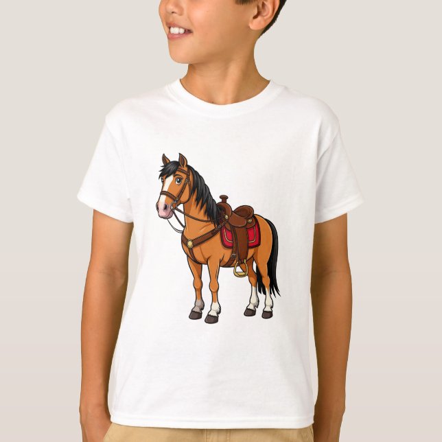 Tecknad häst med sadel och tyglar t shirt (Framsida)