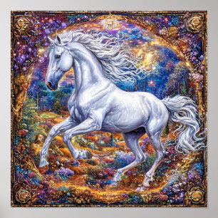 🐎 Tecknad häst utsmyckad ram elegant vintage Poster