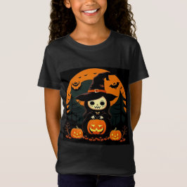 Tecknad Häxa Med Pumpa Vänner För Halloween T Shirt